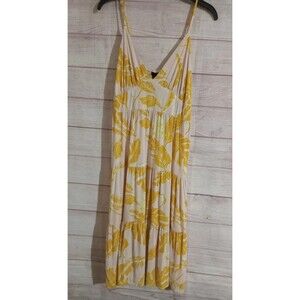 Wild Fable Sundress Size Large  Beach Slip Dress Yellow White Hawaii Palm Leaves